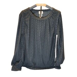 BIBI Black Textured Long Sleeve Casual Top XL Made in Mexico Boho